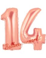 Zahl 14 Rose Gold, Luftballons aus Folie zum 14. Geburtstag, 100 cm, inklusive Helium