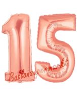 Zahl 15 Rose Gold, Luftballons aus Folie zum 15. Geburtstag, 100 cm, inklusive Helium