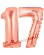 Zahl 17 Rose Gold, Luftballons aus Folie zum 17. Geburtstag, 100 cm, inklusive Helium