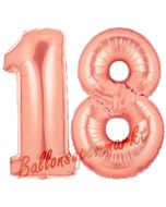Zahl 18, Rosegold, Luftballons aus Folie zum 18. Geburtstag, 100 cm, inklusive Helium