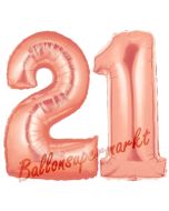 Zahl 21 Rose Gold, Luftballons aus Folie zum 21. Geburtstag, 100 cm, inklusive Helium