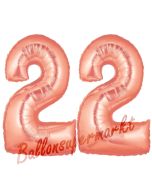 Zahl 22 Rose Gold, Luftballons aus Folie zum 22. Geburtstag, 100 cm, inklusive Helium