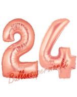 Zahl 24 Rose Gold, Luftballons aus Folie zum 24. Geburtstag, 100 cm, inklusive Helium