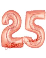 Zahl 25 Rose Gold, Luftballons aus Folie zum 25. Geburtstag, 100 cm, inklusive Helium