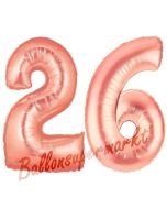 Zahl 26, Rosegold, Luftballons aus Folie zum 26. Geburtstag, 100 cm, inklusive Helium