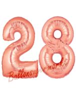 Zahl 28, Rosegold, Luftballons aus Folie zum 28. Geburtstag, 100 cm, inklusive Helium