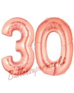 Zahl 30, Rosegold, Luftballons aus Folie zum 30. Geburtstag, 100 cm, inklusive Helium