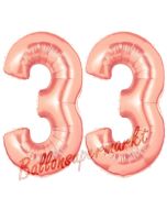 Zahl 33, Rosegold, Luftballons aus Folie zum 33. Geburtstag, 100 cm, inklusive Helium