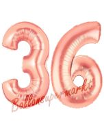Zahl 36, Rosegold, Luftballons aus Folie zum 36. Geburtstag, 100 cm, inklusive Helium