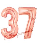Zahl 37, Rosegold, Luftballons aus Folie zum 37. Geburtstag, 100 cm, inklusive Helium