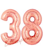 Zahl 38, Rosegold, Luftballons aus Folie zum 38. Geburtstag, 100 cm, inklusive Helium