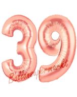 Zahl 39, Rosegold, Luftballons aus Folie zum 39. Geburtstag, 100 cm, inklusive Helium