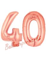 Zahl 40, Rosegold, Luftballons aus Folie zum 40. Geburtstag