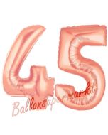 Zahl 45, Rosegold, Luftballons aus Folie zum 45. Geburtstag, 100 cm, inklusive Helium