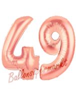 Zahl 49, Rosegold, Luftballons aus Folie zum 49. Geburtstag, 100 cm, inklusive Helium