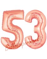 Zahl 53, Rosegold, Luftballons aus Folie zum 53. Geburtstag, 100 cm, inklusive Helium