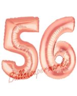 Zahl 56, Rosegold, Luftballons aus Folie zum 56. Geburtstag, 100 cm, inklusive Helium