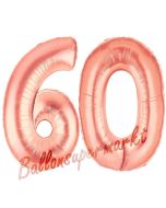 Zahl 60, Rosegold, Luftballons aus Folie zum 60. Geburtstag, 100 cm, inklusive Helium