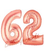 Zahl 62, Rosegold, Luftballons aus Folie zum 62. Geburtstag, 100 cm, inklusive Helium