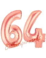 Zahl 64, Rosegold, Luftballons aus Folie zum 64. Geburtstag, 100 cm, inklusive Helium