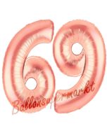 Zahl 69, Rosegold, Luftballons aus Folie zum 69. Geburtstag, 100 cm, inklusive Helium