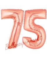 Zahl 75, Rosegold, Luftballons aus Folie zum 75. Geburtstag, 100 cm, inklusive Helium