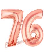 Zahl 76 Rosegold Luftballons aus Folie zum 76. Geburtstag, 100 cm, inklusive Helium