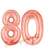 Zahl 80 Rosegold, Luftballons aus Folie zum 80. Geburtstag, 100 cm, inklusive Helium