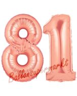 Zahl 81 Rosegold Luftballons aus Folie zum 81. Geburtstag, 100 cm, inklusive Helium