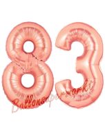 Zahl 83 Rosegold Luftballons aus Folie zum 83. Geburtstag, 100 cm, inklusive Helium