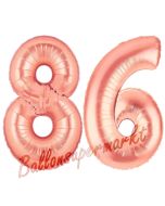 Zahl 86 Rosegold Luftballons aus Folie zum 86. Geburtstag, 100 cm, inklusive Helium