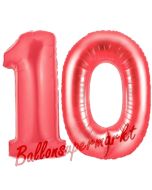 Zahl 10 Rot, Luftballons aus Folie zum 10. Geburtstag, 100 cm, inklusive Helium
