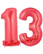 Zahl 13 Rot, Luftballons aus Folie zum 13. Geburtstag, 100 cm, inklusive Helium