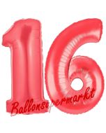 Zahl 16, Rot, Luftballons aus Folie zum 16. Geburtstag, 100 cm, inklusive Helium