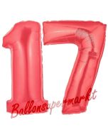 Zahl 17 Rot, Luftballons aus Folie zum 17. Geburtstag, 100 cm, inklusive Helium