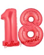 Zahl 18, Rot, Luftballons aus Folie zum 18. Geburtstag, 100 cm, inklusive Helium