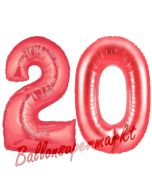 Zahl 20 Rot, Luftballons aus Folie zum 20. Geburtstag, 100 cm, inklusive Helium