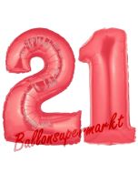 Zahl 21 Rot, Luftballons aus Folie zum 21. Geburtstag, 100 cm, inklusive Helium