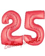 Zahl 25 Rot, Luftballons aus Folie zum 25. Geburtstag, 100 cm, inklusive Helium