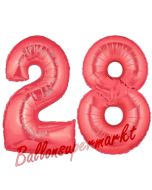 Zahl 28 Rot, Luftballons aus Folie zum 28. Geburtstag, 100 cm, inklusive Helium