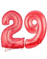 Zahl 29 Rot, Luftballons aus Folie zum 29. Geburtstag, 100 cm, inklusive Helium