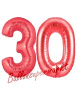 Zahl 30, Rot, Luftballons aus Folie zum 30. Geburtstag, 100 cm, inklusive Helium