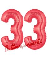 Zahl 33 Rot, Luftballons aus Folie zum 33. Geburtstag, 100 cm, inklusive Helium