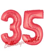 Zahl 35 Rot, Luftballons aus Folie zum 35. Geburtstag, 100 cm, inklusive Helium