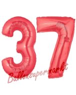Zahl 37 Rot, Luftballons aus Folie zum 37. Geburtstag, 100 cm, inklusive Helium