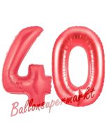 Zahl 40, Rot, Luftballons aus Folie zum 40. Geburtstag