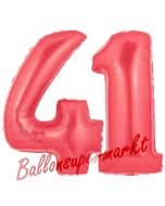 Zahl 41 Rot, Luftballons aus Folie zum 41. Geburtstag, 100 cm, inklusive Helium