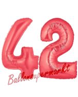 Zahl 42 Rot, Luftballons aus Folie zum 42. Geburtstag, 100 cm, inklusive Helium