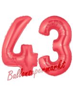 Zahl 43 Rot, Luftballons aus Folie zum 43. Geburtstag, 100 cm, inklusive Helium