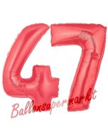 Zahl 47 Rot, Luftballons aus Folie zum 47. Geburtstag, 100 cm, inklusive Helium